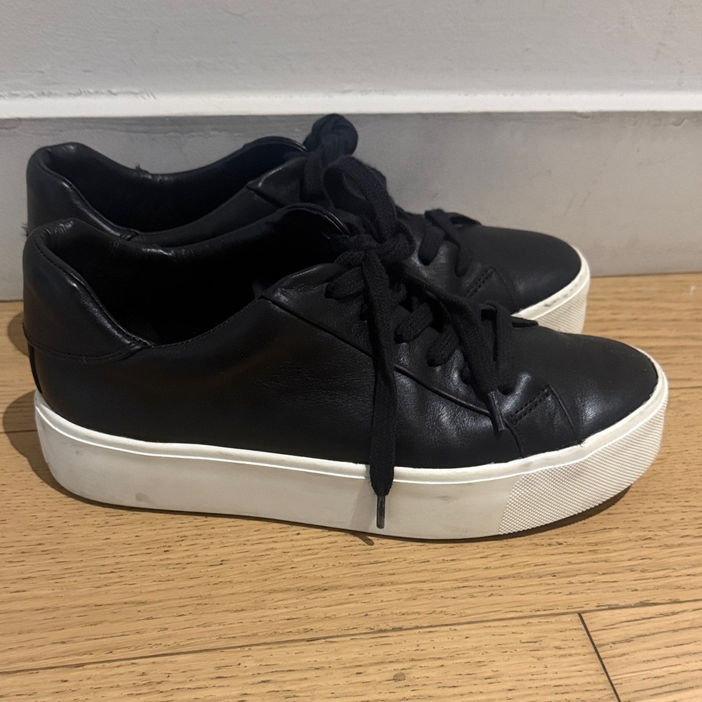 Vince Black Leather Platform Sneakers